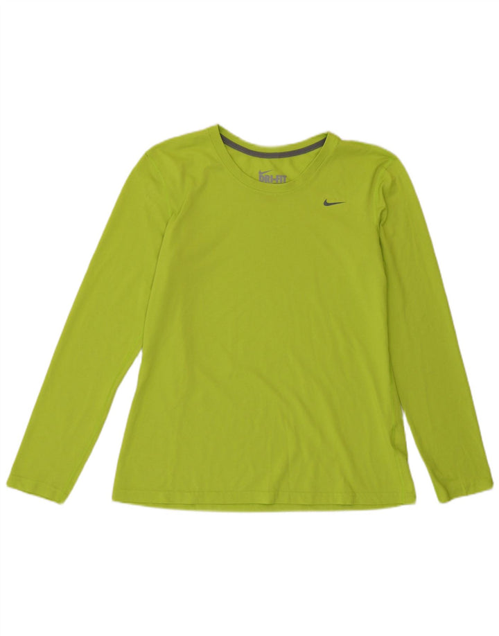 Nike Womens Dri Fit Regular Fit Top Long Sleeve UK 14 Medium Green