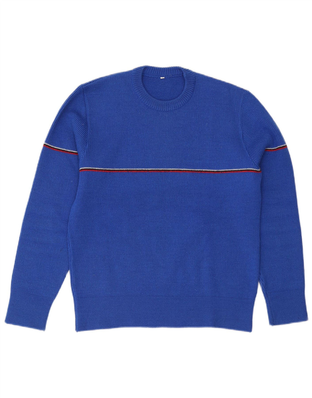 Vintage Mens Crew Neck Jumper Sweater Small Blue Striped Wool