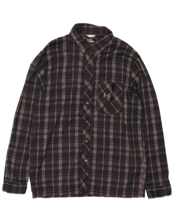 Under Armour Mens Allseason Gear Shirt Large Grey Check Polyester