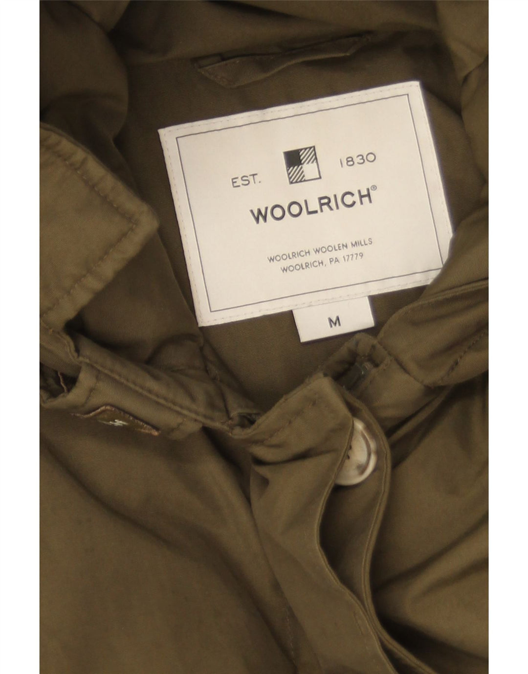 Woolrich Dame Hooded Parka Jacket UK 14 Medium Khaki Cotton