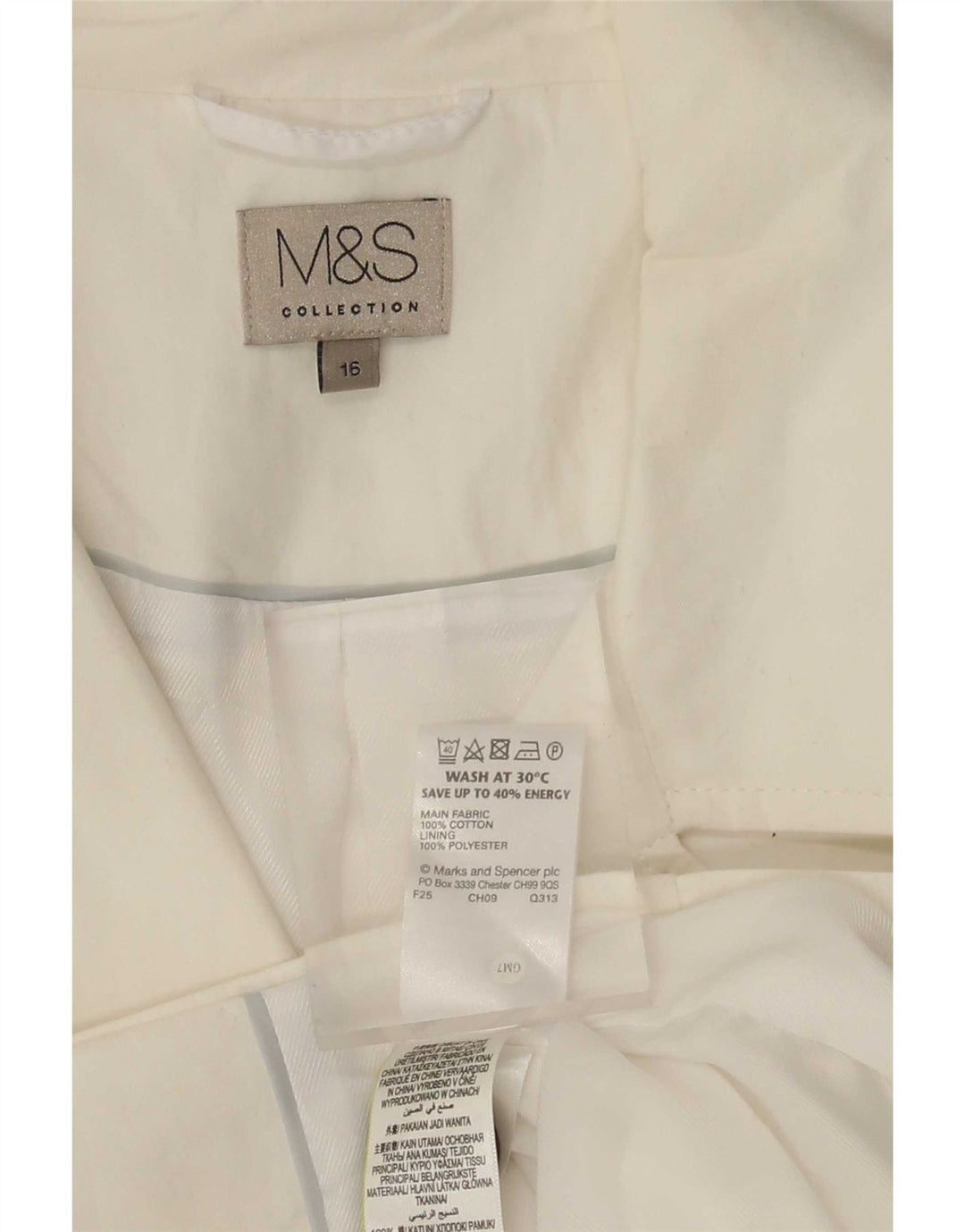 Marks & Spencer Womens Short Trench Coat UK 16 Large White Cotton