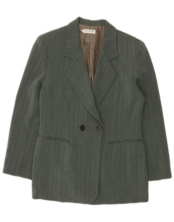 Vintage Womens Double Breasted Blazer Jacket IT 42 Medium Green Herringbone
