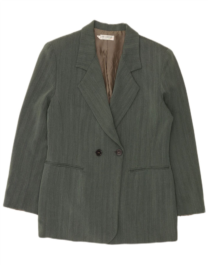Vintage Damen Zweireihige Blazerjacke IT 42 Mittelgrünes Fischgrätenmuster