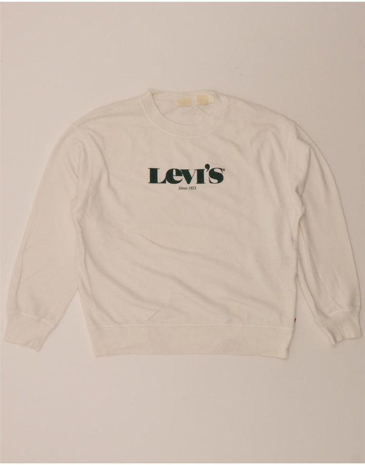 LEVI'S Womens Graphic Sweatshirt Jumper UK 14 Medium White Vintage Levi's and Second-Hand Levi's from Messina Hembry 