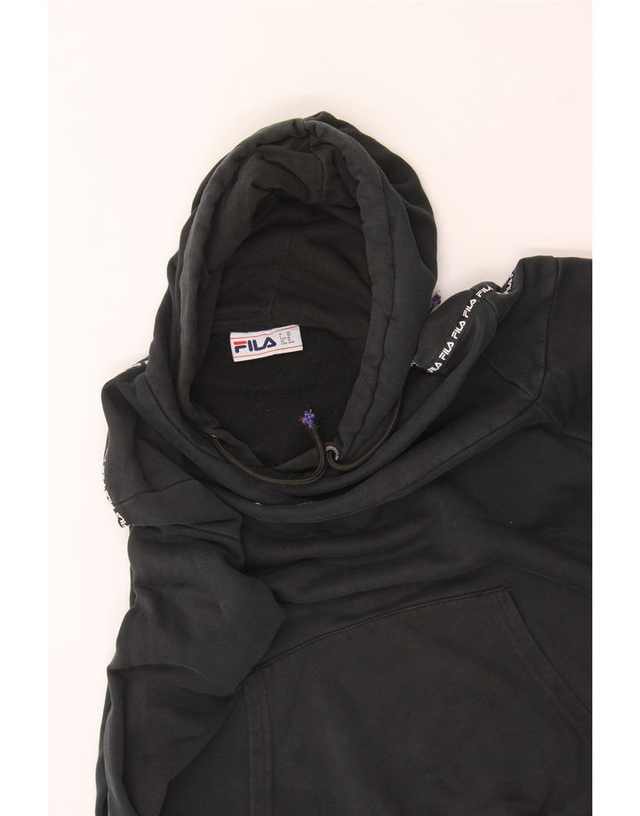 FILA Mens Graphic Hoodie Jumper Medium Black Cotton Vintage Fila and Second-Hand Fila from Messina Hembry 