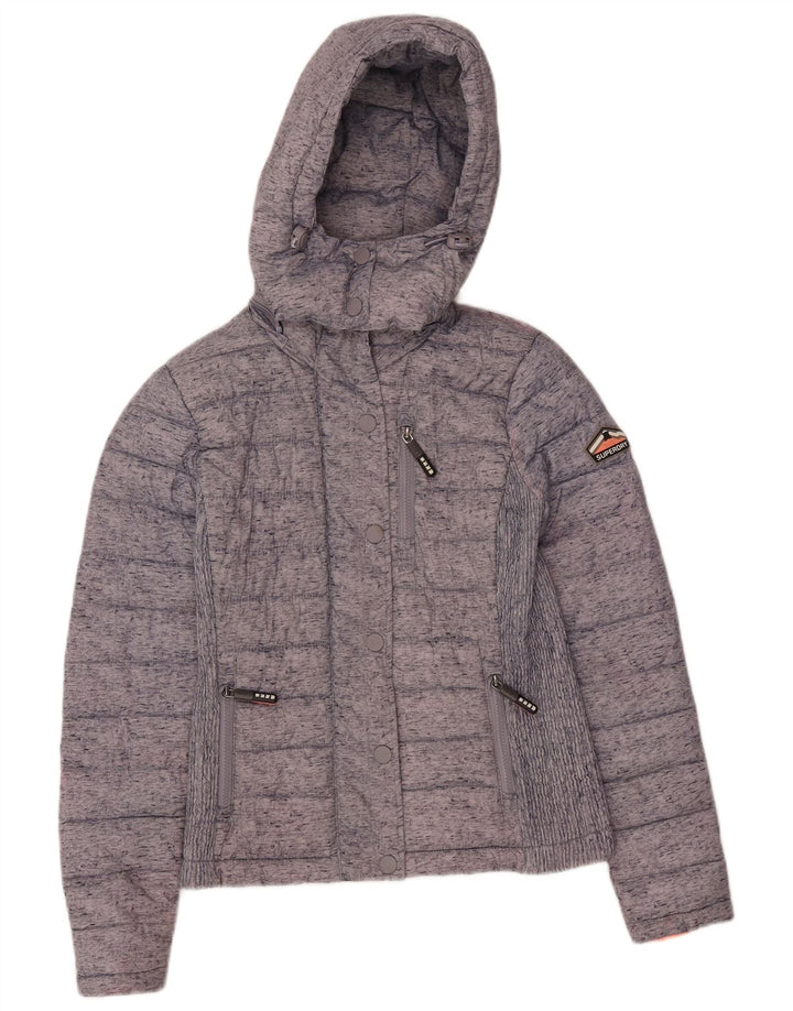 Superdry Womens Hooded Padded Jacket UK 8 XS Grey Colourblock Polyester