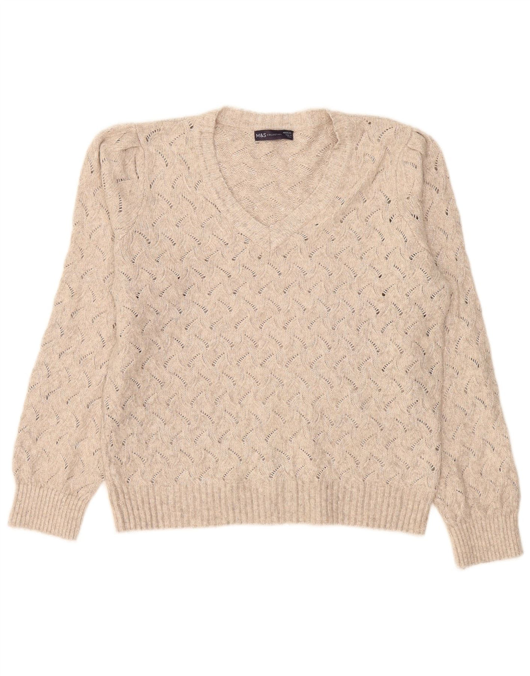Marks & Spencer Womens Oversized V-Neck Jumper Sweater UK 14 Medium Beige