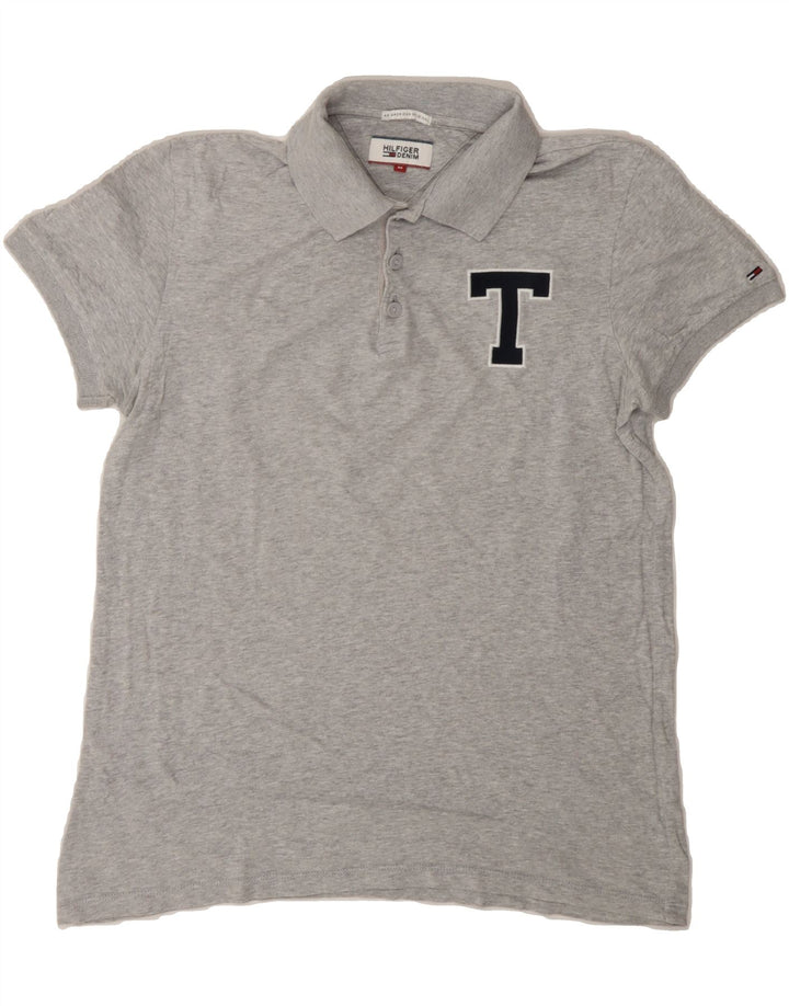 TOMMY HILFIGER Mens Graphic Polo Shirt Medium Grey Cotton Vintage Tommy Hilfiger and Second-Hand Tommy Hilfiger from Messina Hembry 