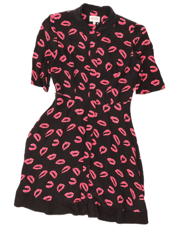 Milly Womens abstrakt mønster kortærmet skjortekjole US 4 Small Black