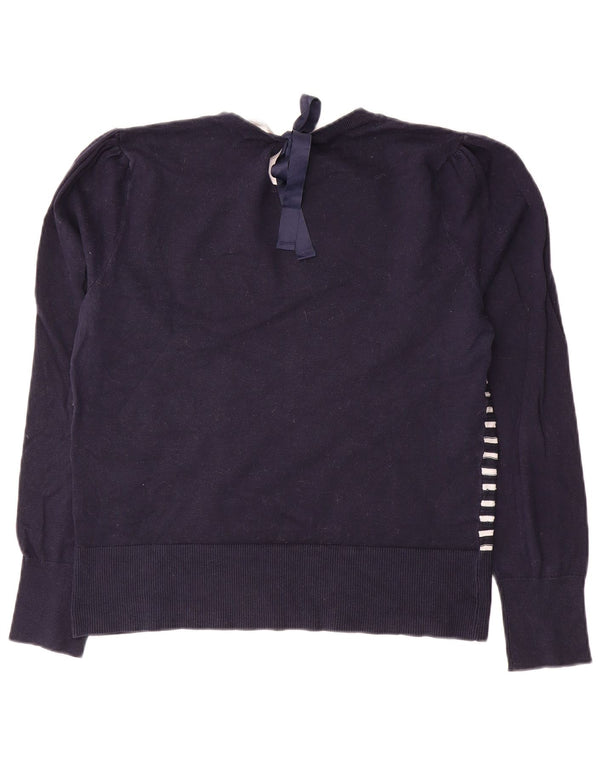 Oasis Womens Crew Neck Jumper Sweater UK 14 Large Navy Blue Striped
