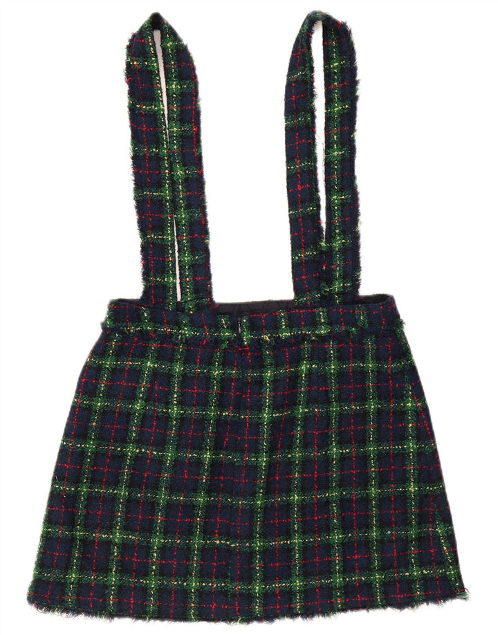 Zara Womens Dungarees Skirt Large W34 Navy Blue Check