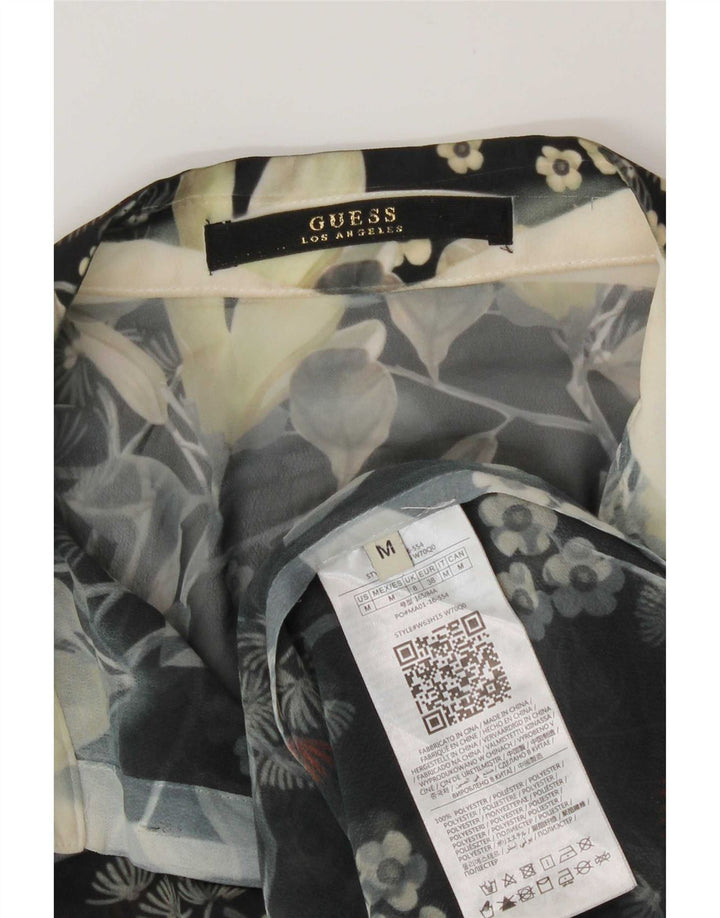 Guess Womens See Through Shirt Blouse UK 14 Medium Black Floral Polyester