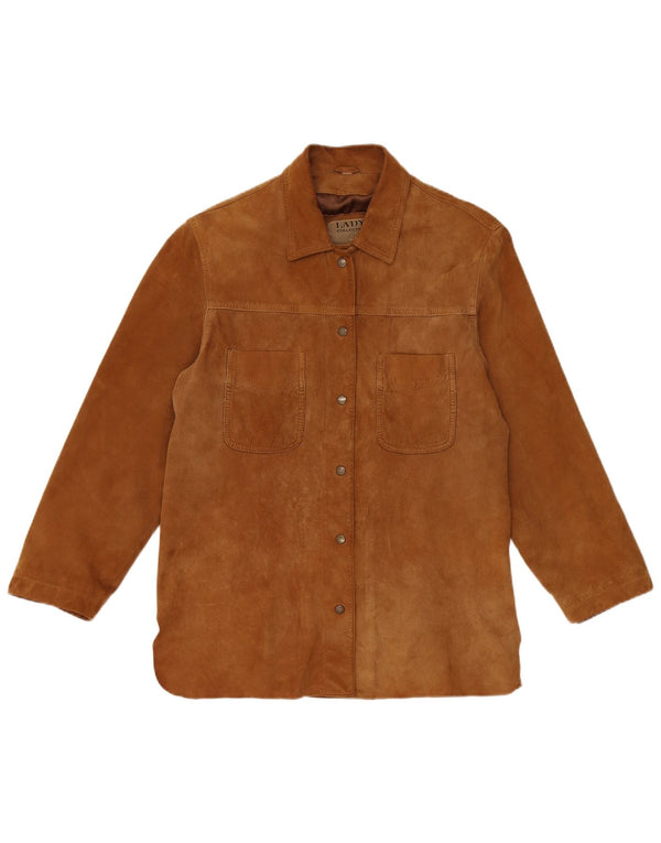 Giacca vintage in pelle scamosciata da donna IT 42 in pelle marrone medio