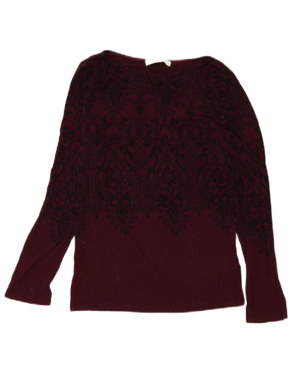 Oasis Womens Top Long Sleeve UK 12 Medium Burgundy Paisley Viscose
