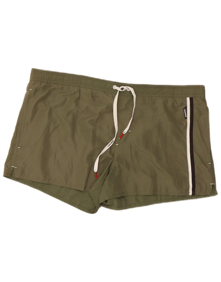 Diesel Mens Swimming Shorts XL Khaki Striped Polyester