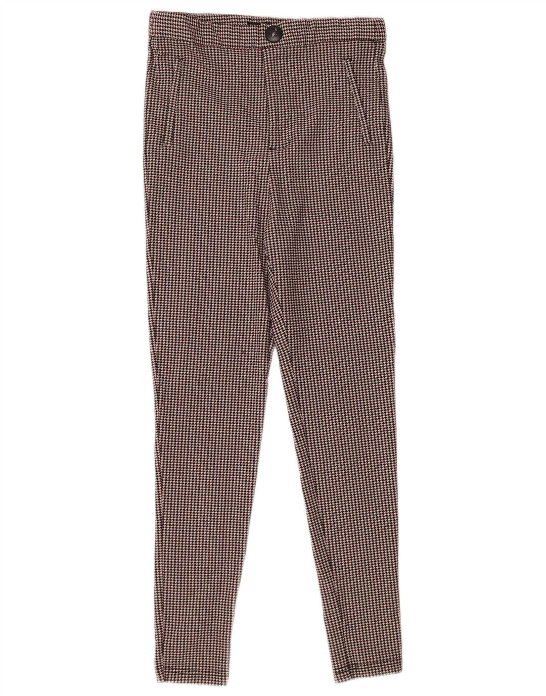 Zara Womens Skinny Trousers Medium Red Houndstooth Polyester