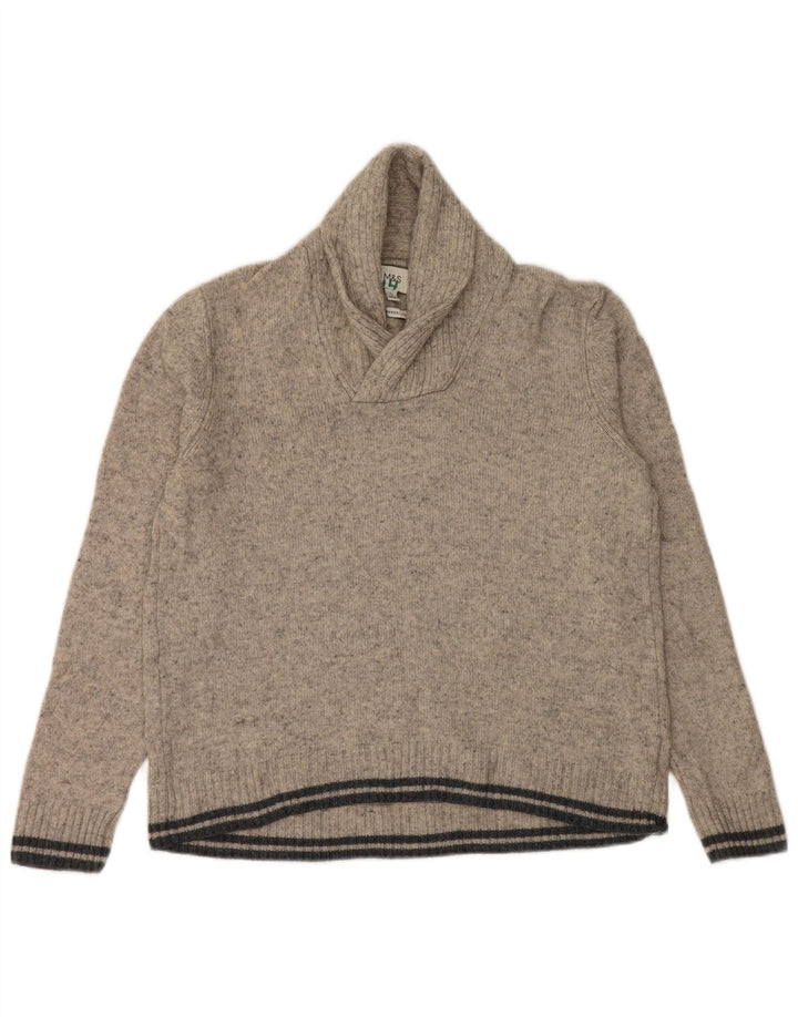 Marks & Spencer Mens Shawl Neck Jumper Sweater Large Grey Flecked Wool