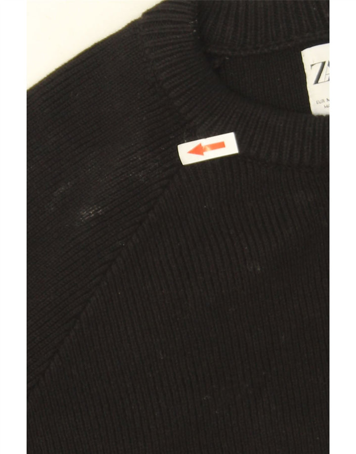 Zara Mens Crew Neck Jumper Sweater Medium Black Cotton