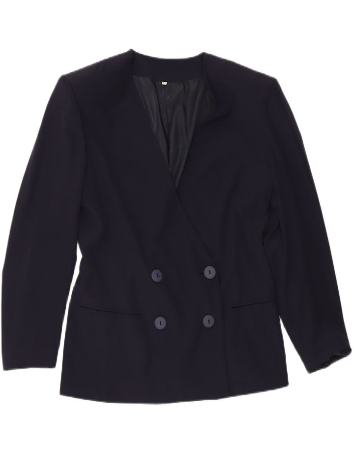 VINTAGE Womens Double Breasted Blazer Jacket IT 44 Medium Navy Blue
