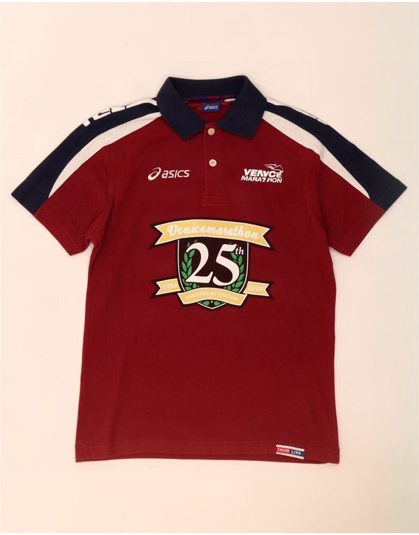 Asics Mens Graphic Polo Shirt Small Burgundy Colourblock Cotton