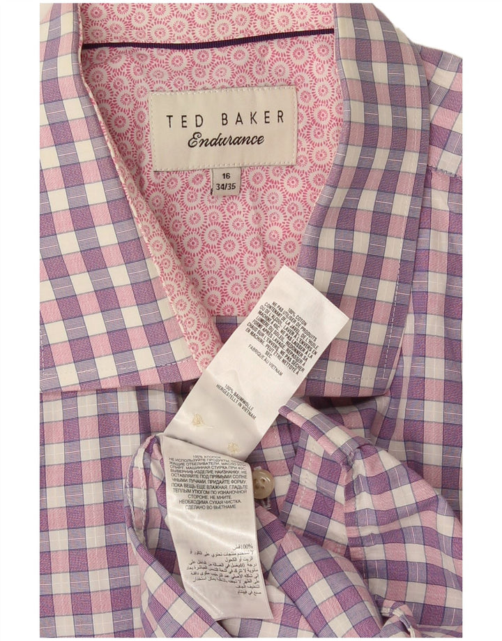 Ted Baker Mens Shirt Size 16 Large Purple Check Cotton