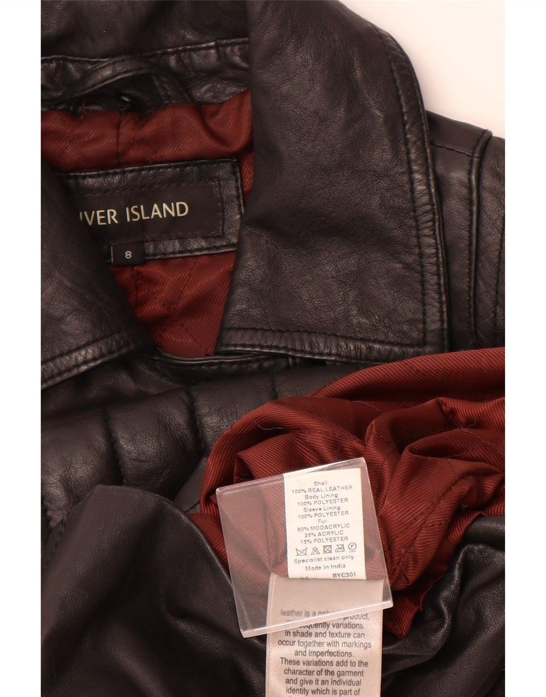 RIVER ISLAND Womens Leather Biker Jacket UK 8 Small  Black Leather
