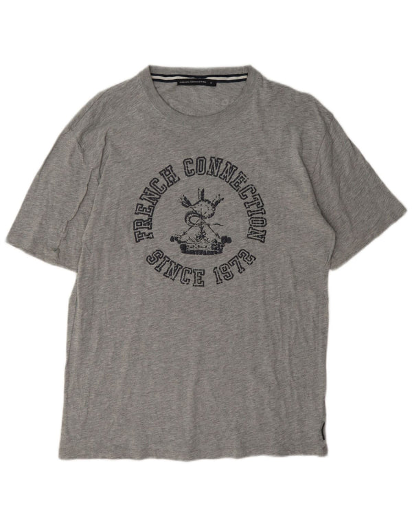 French Connection Herre grafisk T-shirt Top Medium Grey Flecked Bomuld