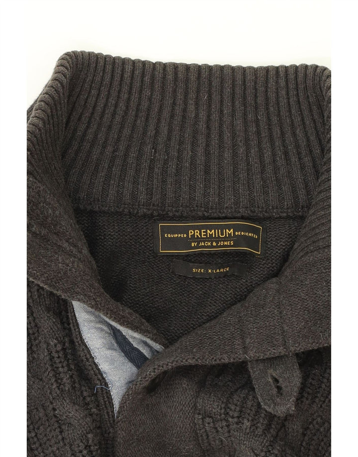 JACK & JONES Mens Button Neck Jumper Sweater XL Grey Cotton Vintage Jack & Jones and Second-Hand Jack & Jones from Messina Hembry 