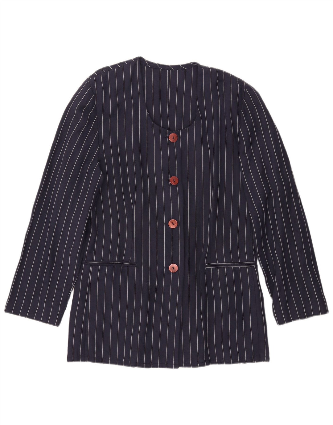 Vintage Womens 4 Button Blazer Jacket IT 44 Medium Navy Blue Striped