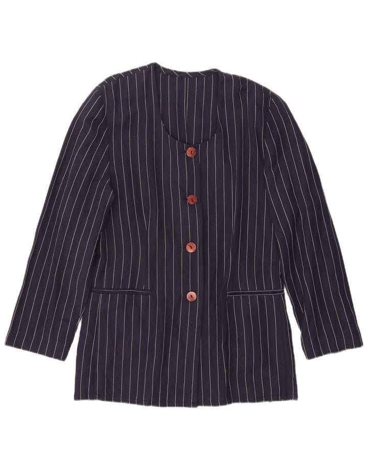 Vintage Womens 4 Button Blazer Jacket IT 44 Medium Navy Blue Striped