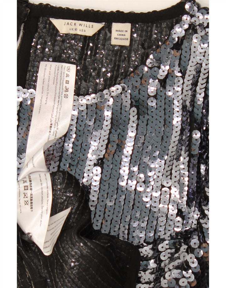 JACK WILLS Womens Sequin Blouse Top UK 10 Small  Navy Blue Polyester Vintage Jack Wills and Second-Hand Jack Wills from Messina Hembry 