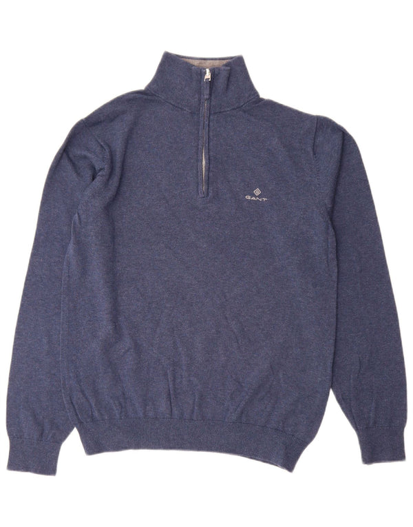 Gant Mens Zip Neck Jumper Sweater Small Blue Cotton