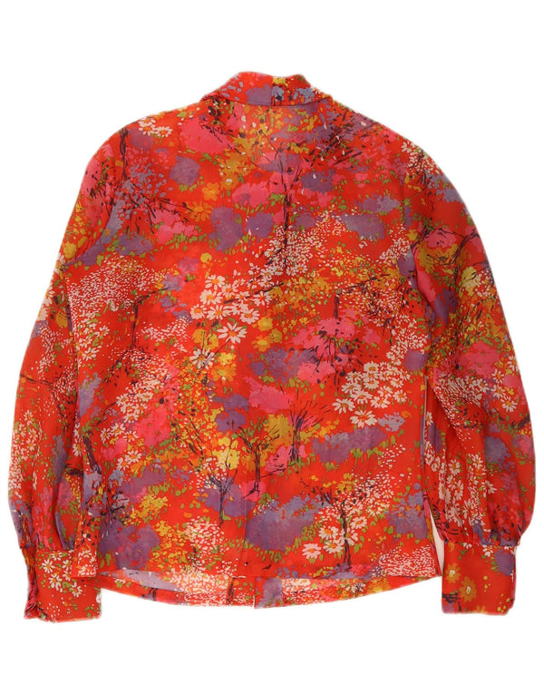 Vintage Dame Front Tie Shirt Bluse EU 40 Medium Red Floral Polyester