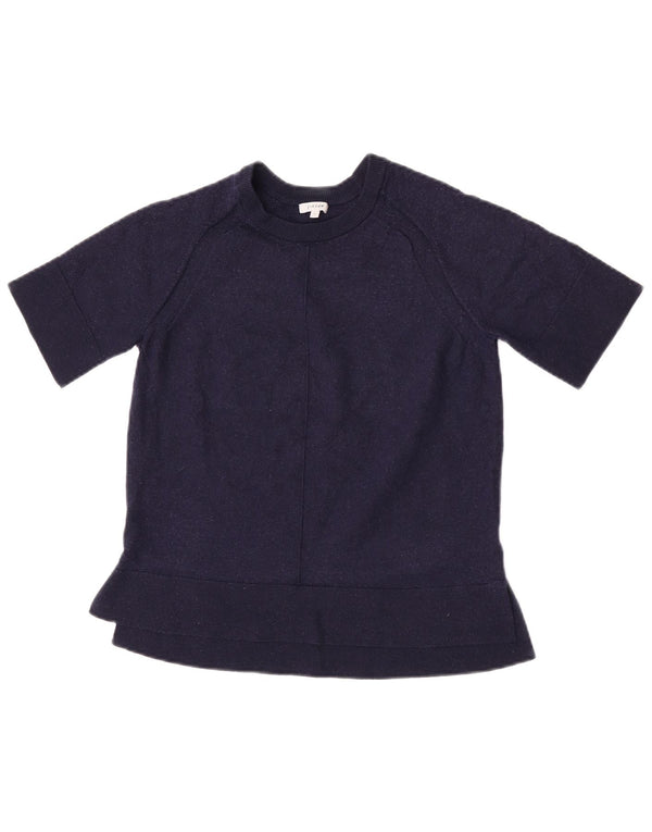 Maglione maglione girocollo a maniche corte da donna Jigsaw UK 14 grande blu navy