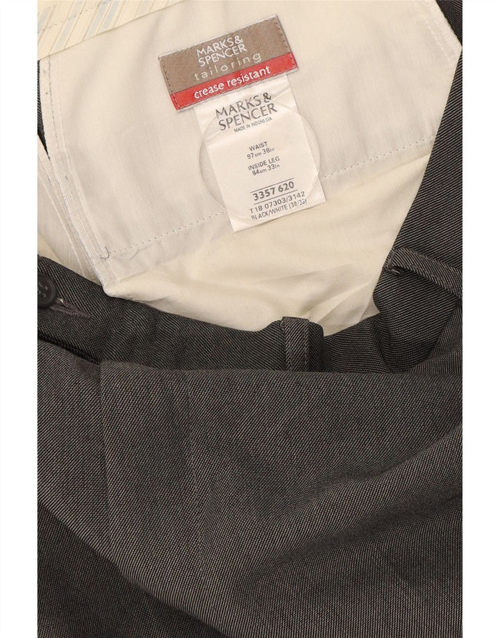 Calça masculina de terno reto Marks & Spencer W38 L33 cinza poliéster