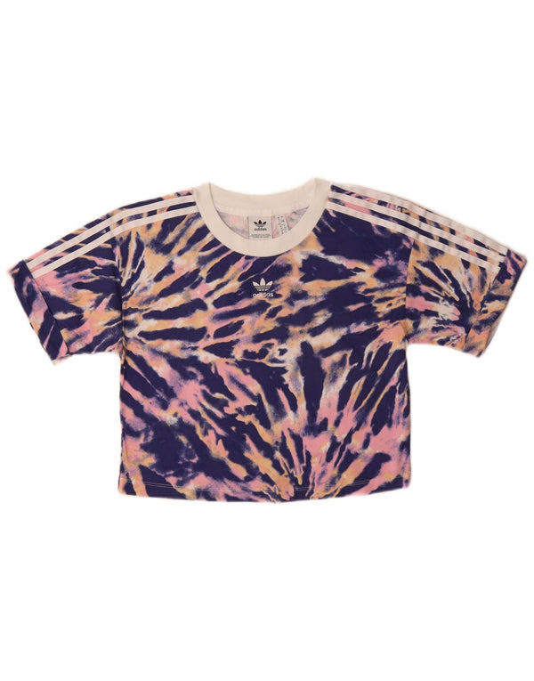T-shirt grafica Adidas da donna corta Top UK 12 Medium multicolore Tie Dye