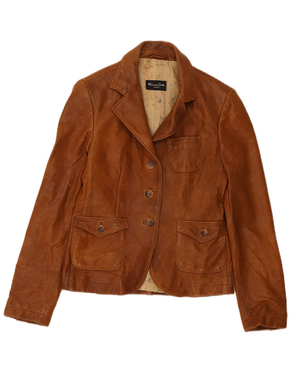 Massimo Dutti Damen-Blazerjacke aus Leder mit 3 Knöpfen, Gr. 8, Braun
