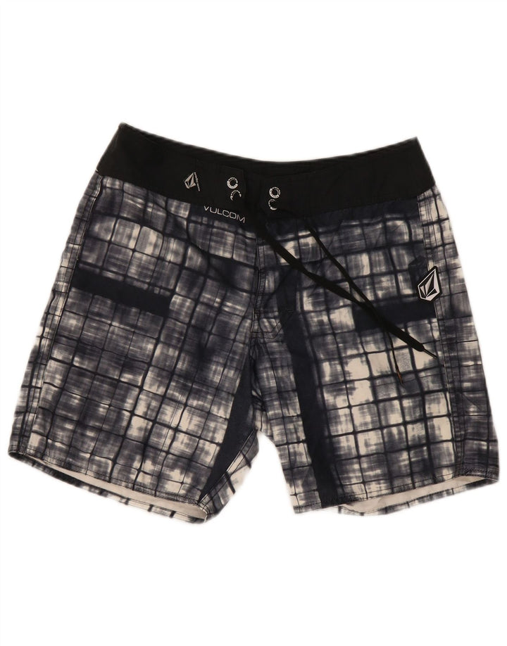 Volcom Mens Swimming Shorts Medium  Navy Blue Check Polyester
