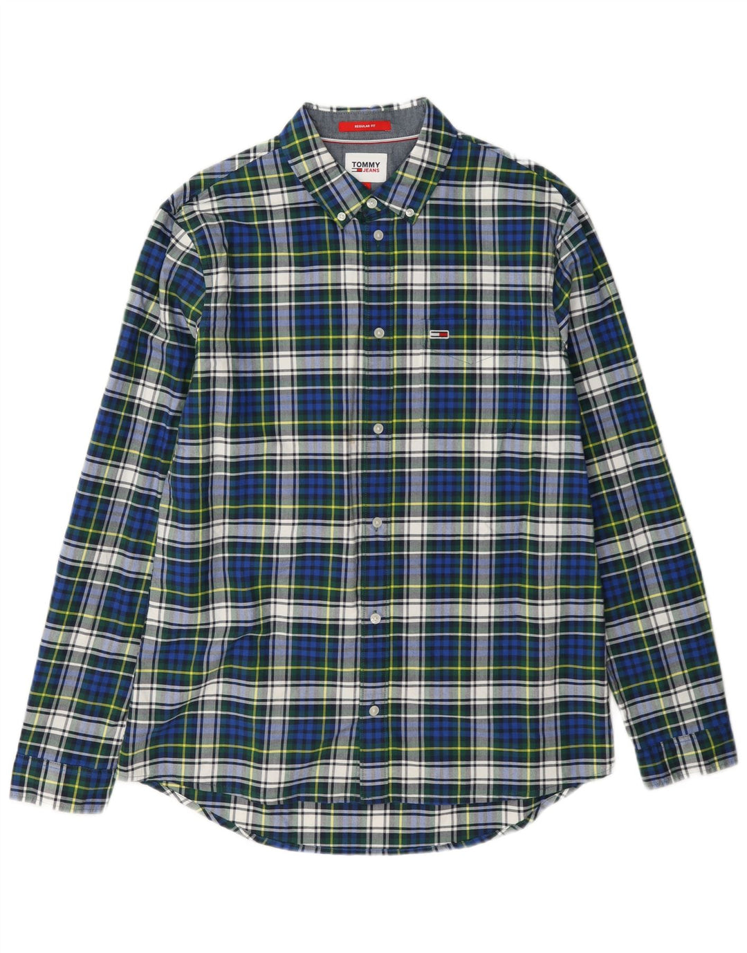 Tommy Hilfiger Mens Flannel Shirt Large Blue Check Cotton