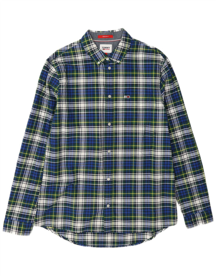 Tommy Hilfiger Mens Flannel Shirt Large Blue Check Cotton