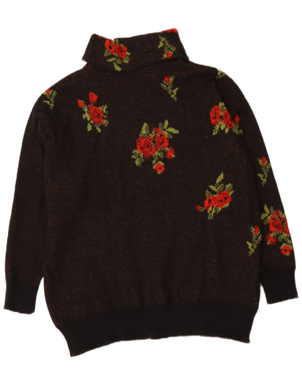 Shein Womens Curve Roll Neck Jumper Sweater UK 18 XL Black Floral Polyester