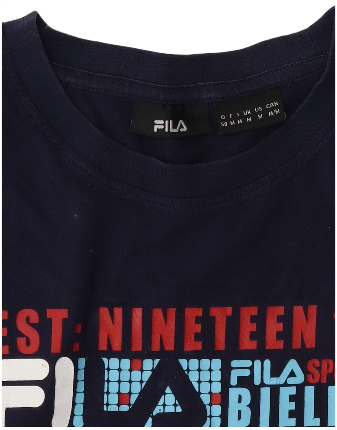 Fila Mens Graphic T-Shirt Top Medium Navy Blue Cotton