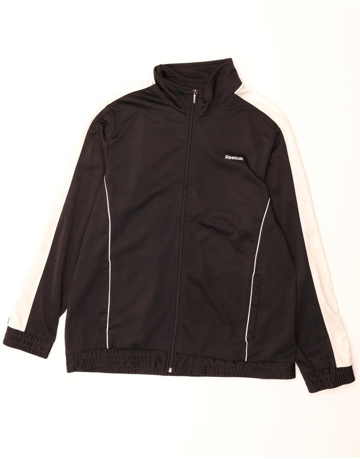 REEBOK Mens Tracksuit Top Jacket XL Black Colourblock Polyester
