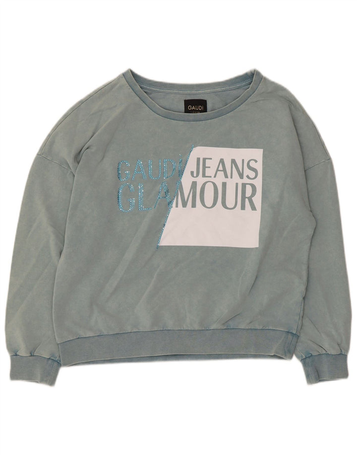 Gaudi Womens Graphic Sweatshirt Jumper UK 14 Medium Blue Cotton