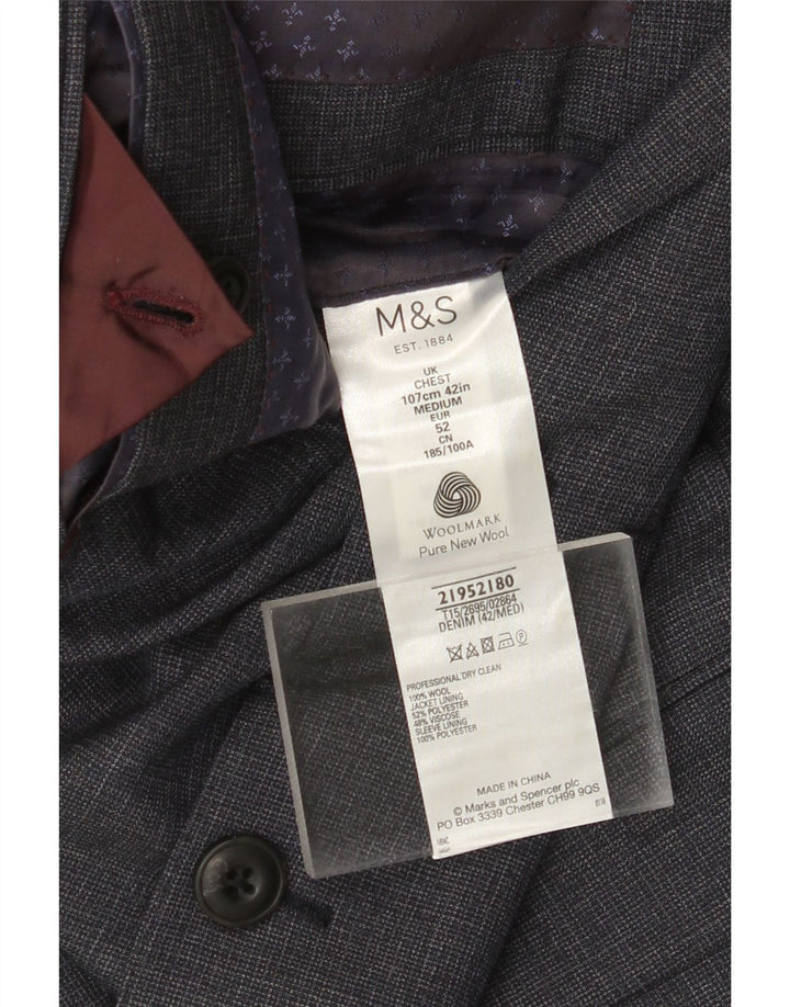 MARKS & SPENCER Mens 2 Button Blazer Jacket IT 52 XL Navy Blue Wool