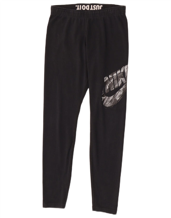 Nike Womens Graphic Leggings UK 14 Medium  Black Cotton