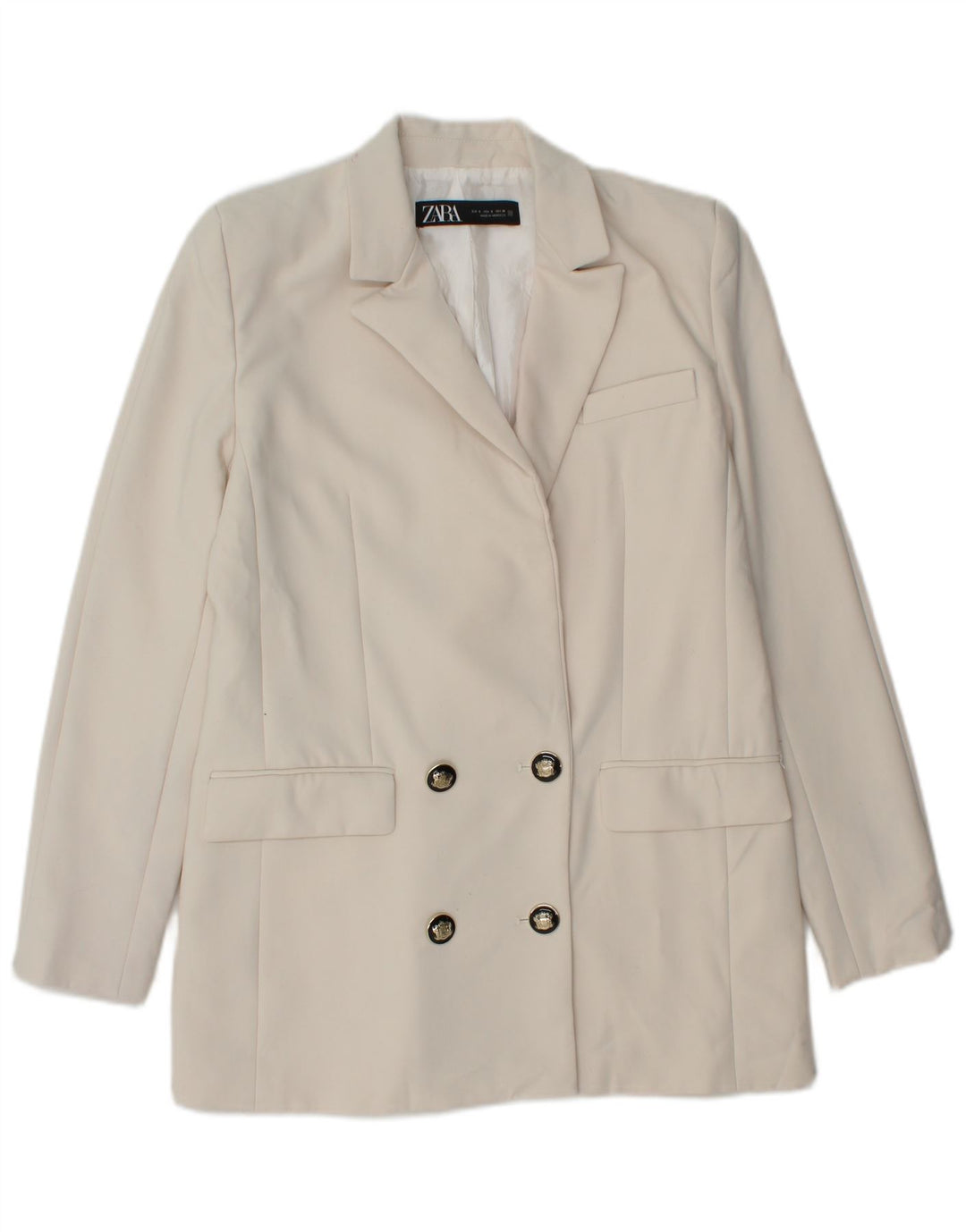 Zara Womens Double Breasted Blazer Jacket UK 10 Small White Polyester