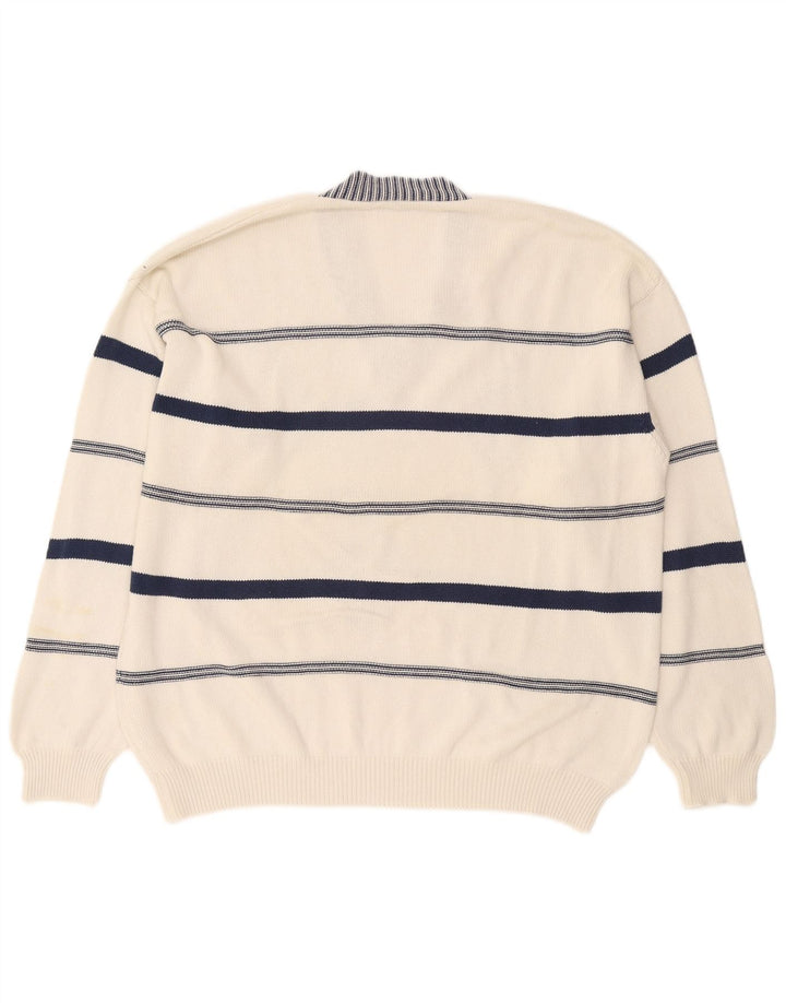 Stefanel Pull col V pour homme XL Blanc Argyle/Diamant