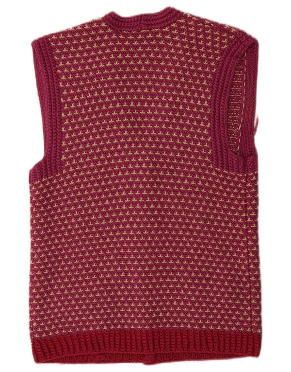 Pulover Cardigan fără mâneci Vintage pentru femei UK 12 Medium Pink Geometric