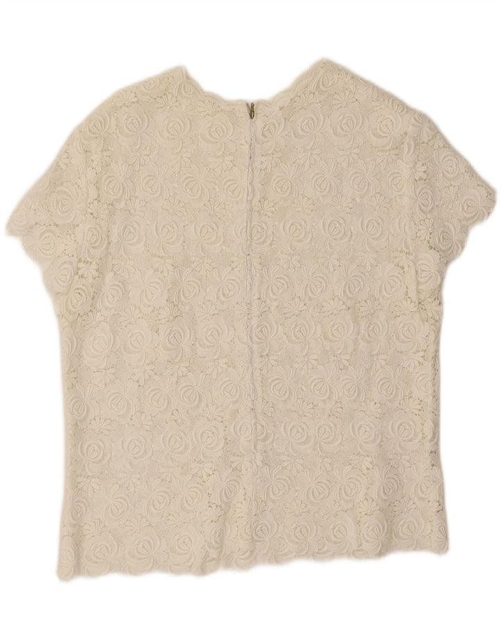 VINTAGE Womens Lace See Through Top UK 14 Medium White Floral